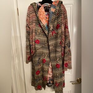 Johnny Was BIYA Dana Patchwork Hoodie Duster with flower print lining  Medium